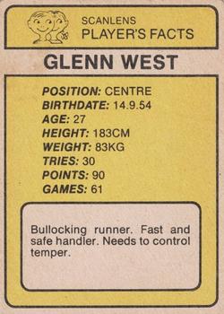 1981 Scanlens #149 Glenn West Back